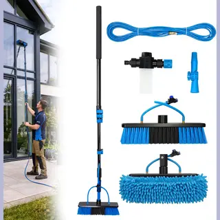 CleanRite Brosse De Lavage Télescopique 4, 7 M | Brosse à Eau Avec Distributeur De Savon | Brosse De Lavage De Voiture Extensible | Tête De Brosse