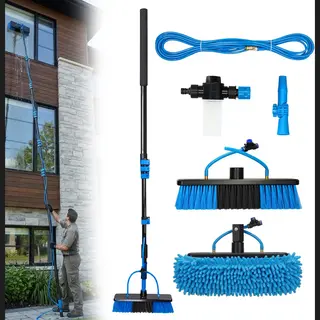 CleanRite® Teleskop Waschbürste 7m Extra Lang Mit Wasseranschluss | Teleskopbürste Mit Wasseranschluss | Pv Reinigungsbürste Teleskop Set |