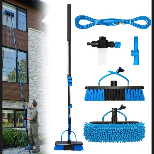 CleanRite® Teleskop Waschbürste 7m Extra Lang Mit Wasseranschluss | Teleskopbürste Mit Wasseranschluss | Pv Reinigungsbürste Teleskop Set | thumbnail