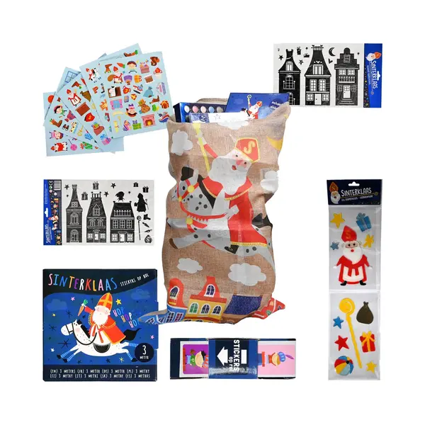 WIns-Holland B.V. Stickerpakket Sinterklaas Met Gratis Jute Zak - Schoencadeautjes Sinterklaas - Sinterklaas Cadeautjes Kinderen - Sinterklaas Decoratie En Versiering - thumbnail