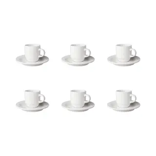 Mammoet - Budgetline - Kop En Schotel - Smalle Rand - 6 Stuks - 14 Cl - Wit - Porselein - Koffiekopjes