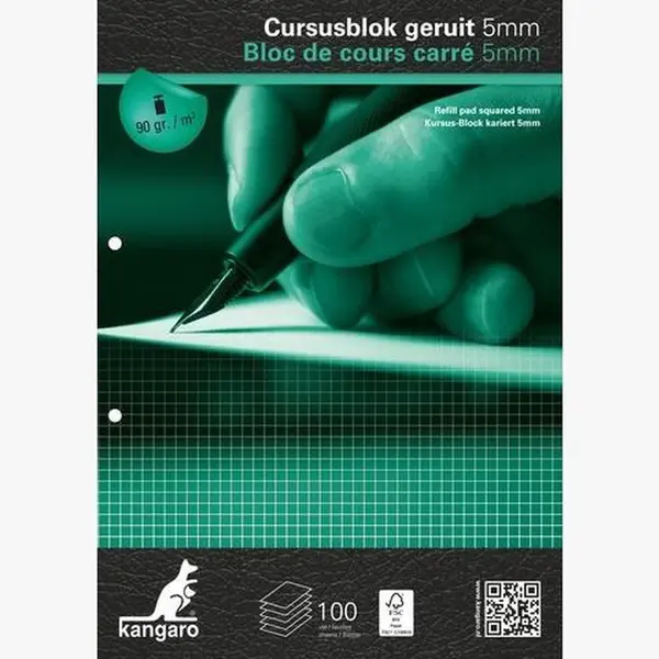 Kangaro Cursusblok - A4 - Ruit - 5x5mm - 90 Grams - 2-gaats - K-5403 thumbnail