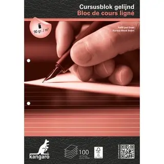 Kangaro Cursusblok - A4 - Lijn - 100 Vel - 90 Grams - 2-gaats - 4 Stuks - Schrijfblok - K-5401-4