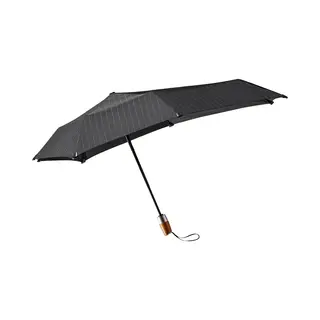 Senz ° Mini Automatik Deluxe Faltbarer Sturmschirm Pin Stripes Schwarz Business Schwarz Mittel