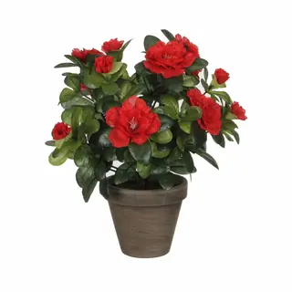 Mica Decorations Kunstplant - Azalea - Groen/rood - 27 Cm - Met Mooie Bloemen