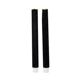 Magic Flame Dinerkaarsen - Led - 2x Stuks - Zwart - 25 Cm - Met Glitters - Woondecoratie - Elektrische Kaarsen - Warm Wit