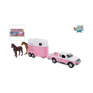 Arborescence Jouet Voiture Cheval - Kids Globe - Mitsubishi L 200 - Rose/Blanc - Remorque à Chevaux - 27 Cm Weiß