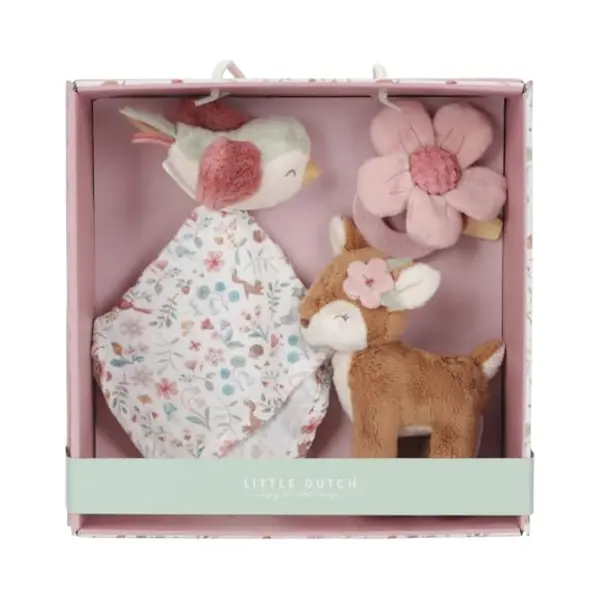 Little Dutch Geschenkset Baby 3-teilig (Schmusetuch, Greifling, Stofftier) Ideal Zur Geburt Reh Rosa - Fairy Garden thumbnail