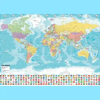 Posterpoint wereldkaart Wereldkaart Poster - Extra Large - Formaat 100 X 140 Cm - Multi - Vlaggen - Wanddecoratie