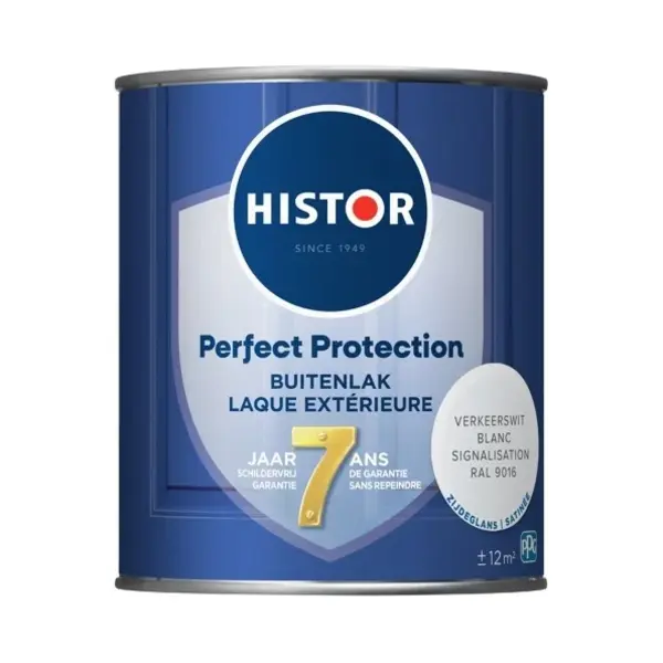 Histor Perfect Protection Buitenlak - Houtlak - Houtverf Voor Buiten - Zijdeglans Verf Voor Hout - Buitenverf - Verkeerswit Ral 9016 - 0.75 L thumbnail