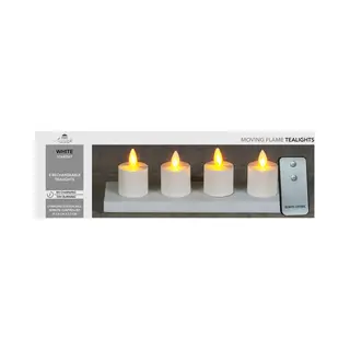 Anna's Collection Oplaadbare Led Theelichtjes - 4x -wit - Oplaadstation -afstandsbediening