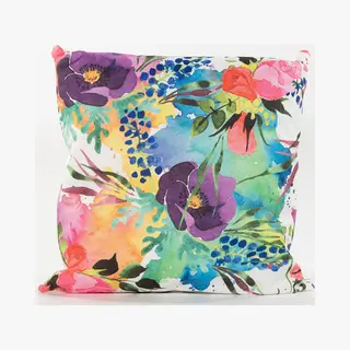 Anna's Collection Sierkussen Voor Binnen En Buiten - Watercolor Bloemen - Paars - 60 X 60 Cm - Tuinkussen