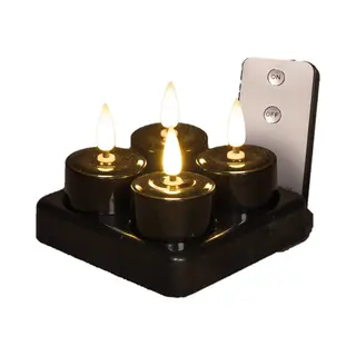 Anna's Collection Oplaadbare Led Theelichtjes - 4x St - Zwart - H5 Cm - Met Oplaadstation