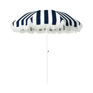 Gebro Strand Parasol Jakarta - D180 Cm - Blauw/wit - Strepen - Inklapbaar - Zomer - Met Franjes