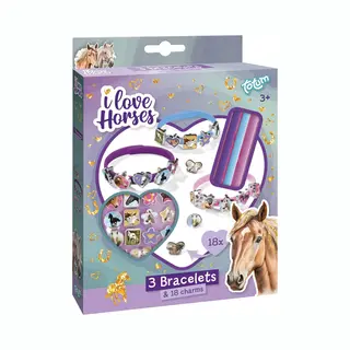 Totum Paarden 3 Schuif Armbandjes Maken Met 18 Bedels - I Love Horses - Speelgoed Meisjes Jongens Vanaf 3 Jaar Cadeautip