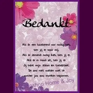 Home&Joy Canvas Wenskaart / Schilderij Bedankt