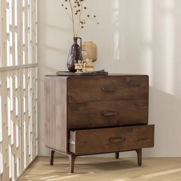 Woood Sideboard "Liya Mit Massivmangoholz UndDämpfung Funktion, B 90 X T 50 X H 90 Cm" Spielerische Griffgestaltung, Tragkraft 15–25 Kg Pro thumbnail