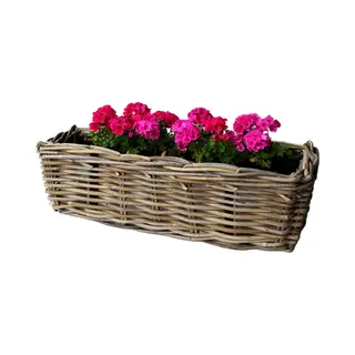 Van Der Leeden Balkonmand - Rotan Gevlochten -60 X 20 X 16 Cm - Bloemen/planten Mand - Schuttingmand - Hangmand - Plantenpot - Bloempot