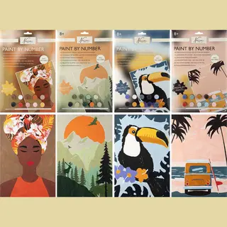 Nassau Fine Art Schilderen Op Nummer Volwassenen En Kinderen 4pcs- Inclusief Verf En Penselen - Dieren En Landschap Design - 32x22 Cm - Schilderen Op Nummer Pakket