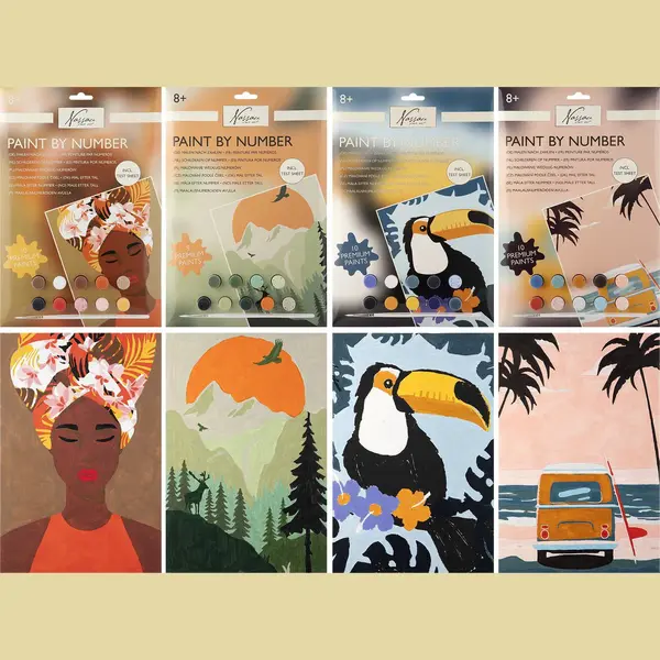 Nassau Fine Art Schilderen Op Nummer Volwassenen En Kinderen 4pcs- Inclusief Verf En Penselen - Dieren En Landschap Design - 32x22 Cm - Schilderen Op Nummer Pakket thumbnail