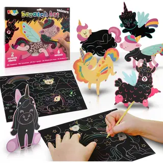 Joya Creative Scratch Art Unicorn Kinderen - Krasboek - Scratch Art Dieren - Knutselpakketten - Inclusief 6 Dieren En 2 Krastekeningen - Met Kras Tools En