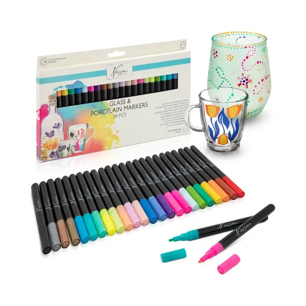 Van Nassau Fine Art Nassau Fine Art Porzellanstifte Spülmaschinenfest Set - 24 Stück Porzellanfarbe Glasmalstifte - Perfekt Für Keramik Bemalen Und Glas Dekoration thumbnail