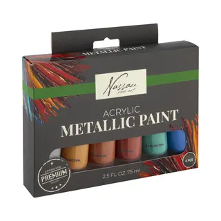 Nassau Fine Art Metallic Acrylverf Set – 6pcs 75ml Tubes – Hoogwaardige Metallic Verf Voor Hobby – Dekking Op Papier, Canvas, Hout, Steen En