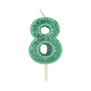 Taart Versiering Cijfer 8 Kaars - Verjaardag - Groen - Glitter - Wax - 4 X 3 Cm