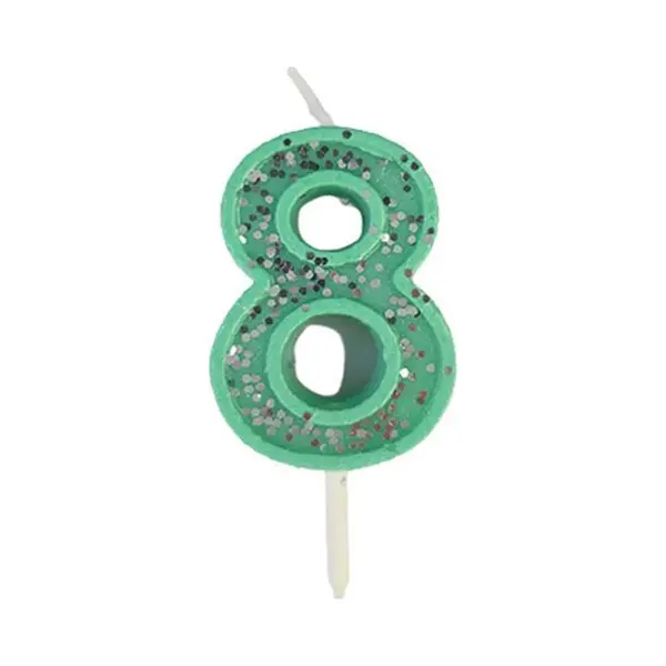 Taart Versiering Cijfer 8 Kaars - Verjaardag - Groen - Glitter - Wax - 4 X 3 Cm thumbnail