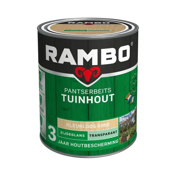 Rambo Pantserbeits Tuinhout Zijdeglans Transparant - Gelijkmatig Vloeiend - Kleurloos - 0.75L thumbnail