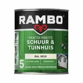 Rambo Pantserbeits Schuur & Tuinhuis Zijdeglans Dekkend - Makkelijk Verwerkbaar - Ral 9010 - 0.75L