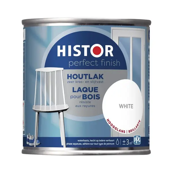 Histor Perfect Finish Houtlak Hoogglans - Krasvast & Slijtvast - Dekkend - 0.25L - White - Wit thumbnail