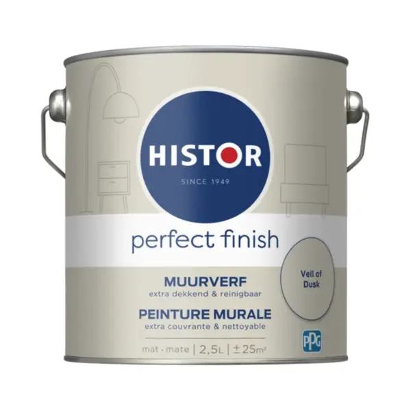 Histor Perfect Finish Muurverf Mat - Perfecte Dekking - Geurarm - 2.5L - Veil Of Dusk - Crème thumbnail
