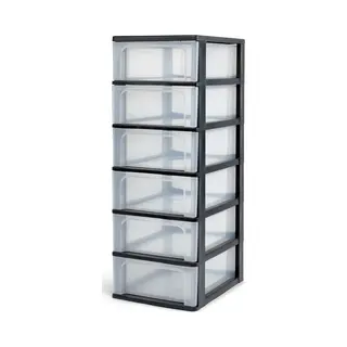 Iris Ohyama Kunststoff Schubladenbox Mit 6 Flachen Schubladen, Schwarz, Easy-pull-system, A4, A5 & A6 Format, Schreibtisch Organizer Für Büro, Schule,