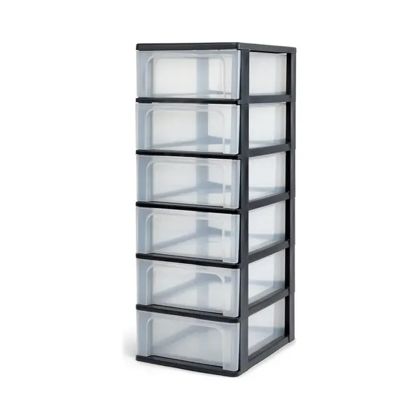 Iris Ohyama Kunststoff Schubladenbox Mit 6 Flachen Schubladen, Schwarz, Easy-pull-system, A4, A5 & A6 Format, Schreibtisch Organizer Für Büro, Schule, thumbnail