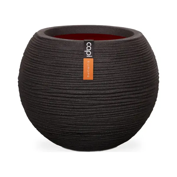 Capi Europe - Vase Ball Rib Nl - 40x32 - Black - Opening Ø24 - Pot For Indoor And Outdoor Use - Shatterproof - 100% Recyclable - KBLR270 thumbnail