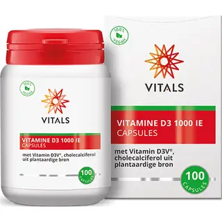 Vitals Vitamine D3 1000 Ie Cholecalciferol - 100 Capsules - Vegan. De Meest Effectieve Vorm Van Vitamine D.