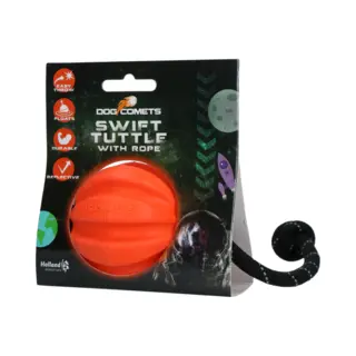 Dog Comets Ball Swift Tuttle Met Touw Hondenspeeltje – Ø6 Cm - Hoogwaardig Hondenspeelgoed – Natuurlijk Rubber – Oranje