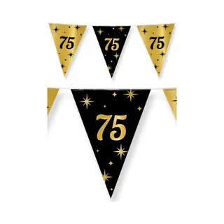 Paper dreams 75 Jaar Leeftijd Verjaardag Vlaggetjes - Zwart/goud - 10 Meter - Versiering - Feestartikelen