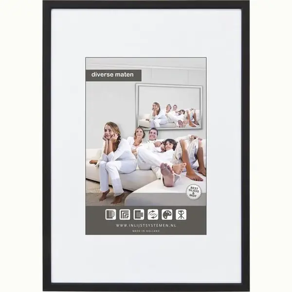 Luxe Aluminium Wissellijst - Fotolijst - 60x70 Cm - Helder Glas - Mat Zwart - 10 Mm - Facetrandje thumbnail