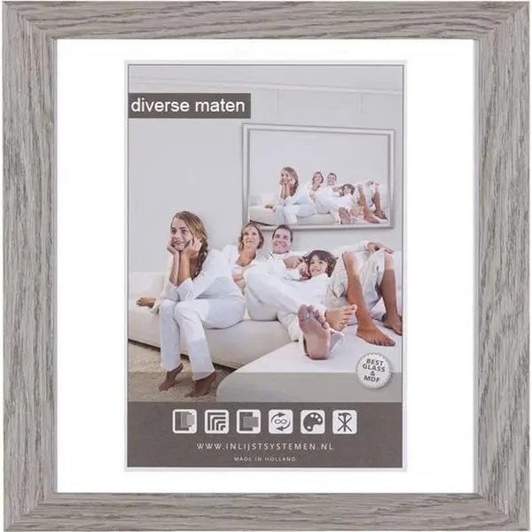 Vlakke Houten Wissellijst - Fotolijst - 30x30 Cm - Helder Glas - Rotsgrijs+ - 25 Mm thumbnail