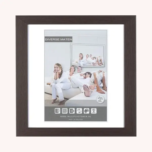 Vlakke Houten Wissellijst - Fotolijst - 50x50 Cm - Helder Glas - Cacao+ - 25 Mm thumbnail