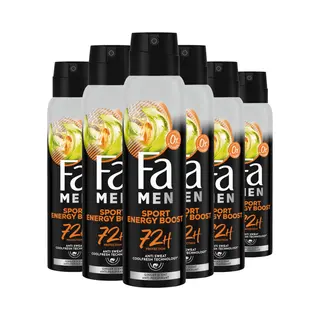 Fa Deodorant -Men Sport Energy Boost - Geur Van Gember En Limoen - Extra Langdurige Bescherming (72u) - Huidvriendelijk - Voordeelverpakking - 6x