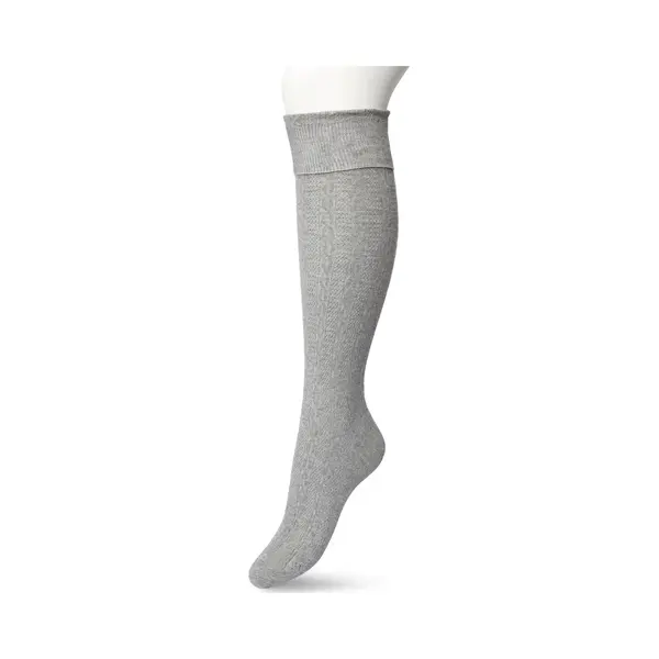 Bonnie Doon Bio Kabel Kniekousen Dames Grijs Maat 36/42 - Klassiek Kabel Patroon - Biologisch Katoen - Uitstekend Comfort - Classic Cable Knee High - thumbnail