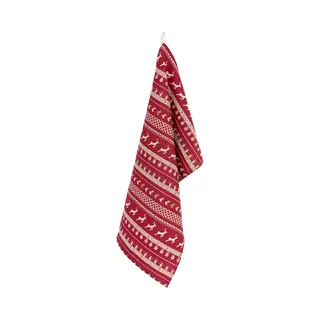 Clayre & Eef Theedoek 50x85 Cm Rood Beige Katoen Kerst
