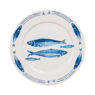 Clayre & Eef Dinerbord Ø 26 Cm Wit Blauw Porselein Vissen