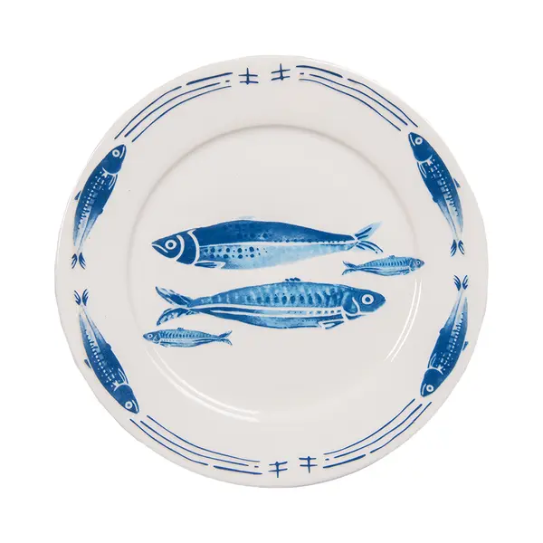 Clayre & Eef Dinerbord Ø 26 Cm Wit Blauw Porselein Vissen thumbnail