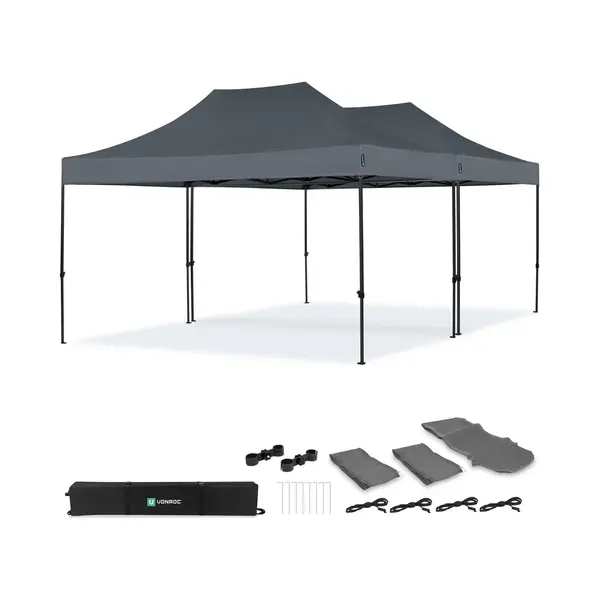 Vonroc Partyzelt – 6 X 4, 5 M – Premium Easy-Up Partyzelt | Set Inkl. 2x Zelt Und 1x Verbindungskit – Grau thumbnail
