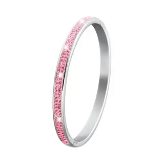 Lucardi Meisjes Bangle Met Plating - Ovaal - Lichtroze Kristal - Cadeau - Staal - Zilverkleurig