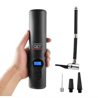 Qlt No Less Qlt Draadloze Luchtcompressor Met Led Verlichting - Elektrische Pomp - Inclusief Usb-Oplaadkabel En 4 Opzetstukken - 10, 3 Bar - Lcd-display - Zwart